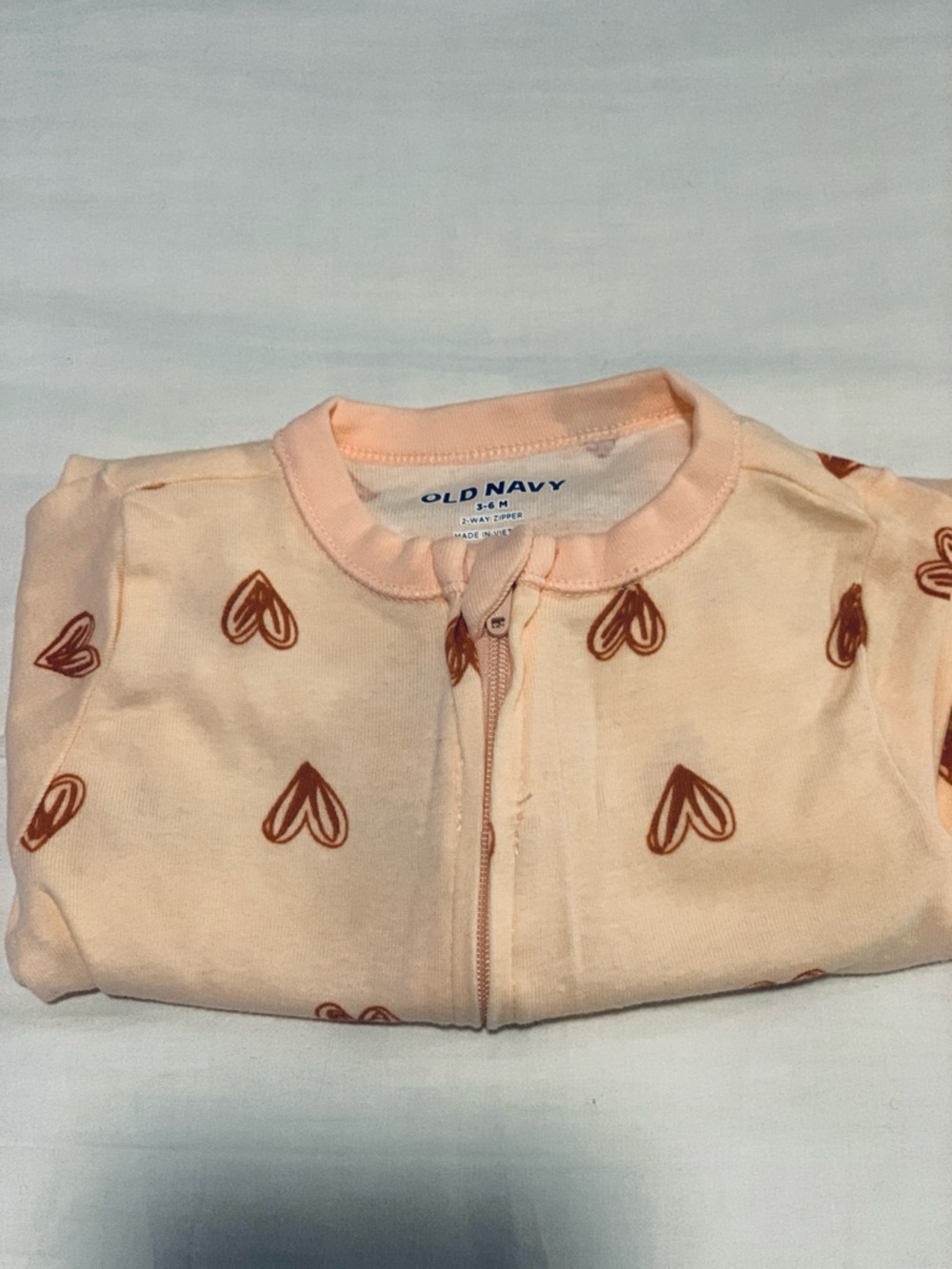 Old Navy Peach Zip Baby Sleeper with Brown Heart Print
